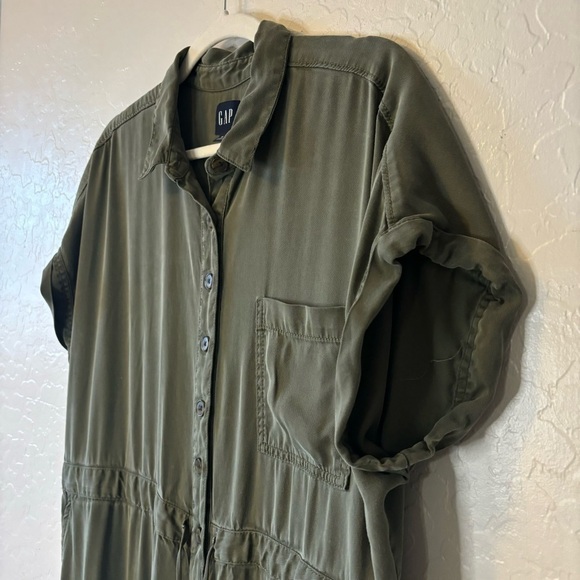 GAP Army Jacket Green Lyocell Button Down Short Sleeve Tie Waist Jumpsuit 16 - Picture 3 of 11